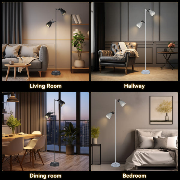Audrey Twin Vertical Metal Floor Lamp Light Black 1.58m