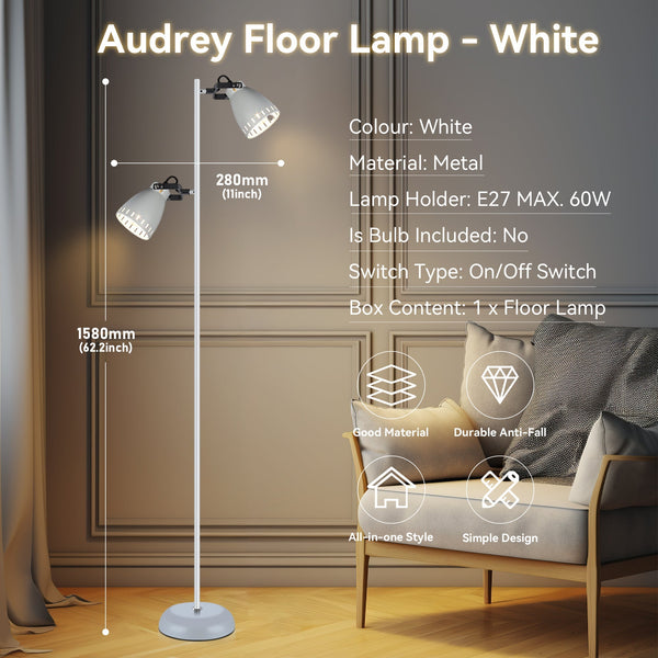 Audrey Twin Vertical Metal Floor Lamp Light White 1.58m