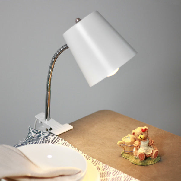 Ellie Adjustable Bedside Desk Table Clip Lamp Light White Cone Shade