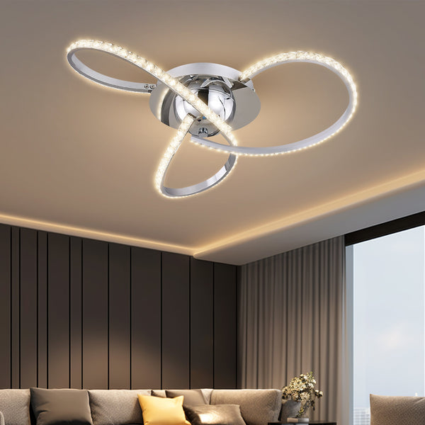 Irie Dimmable LED Ceiling Light 3 Strand Crystal Metal Chrome