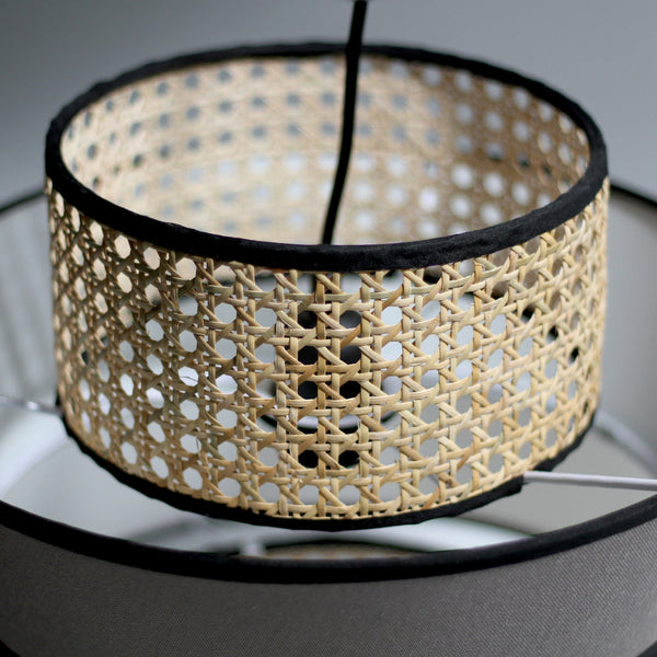 Vaclava Rattan Pendant Ceiling Light Lamp Black Base White Grey Shade