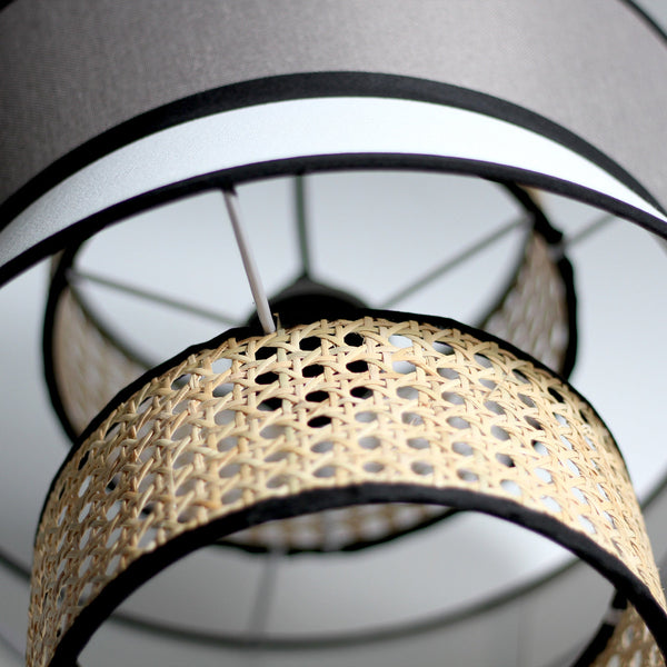 Vaclava Rattan Pendant Ceiling Light Lamp Black Base White Grey Shade