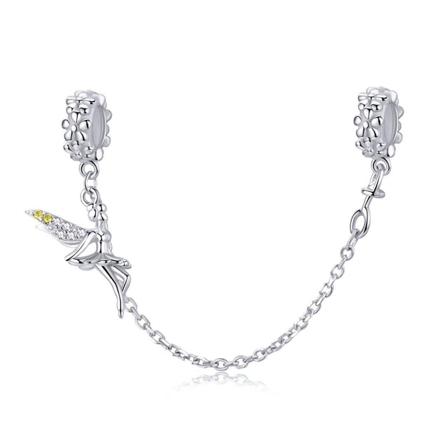 Fairy Platinum Plated Sterling Silver Zircon CZ Safety Chain For Bracelet