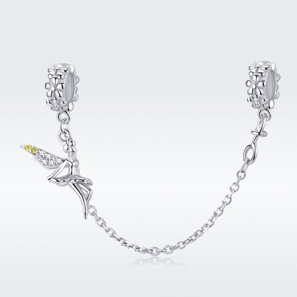 Fairy Platinum Plated Sterling Silver Zircon CZ Safety Chain For Bracelet