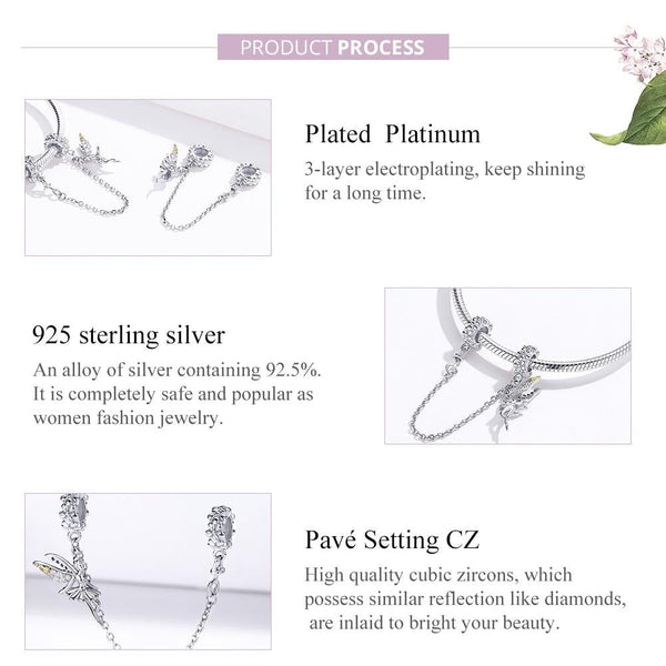 Fairy Platinum Plated Sterling Silver Zircon CZ Safety Chain For Bracelet