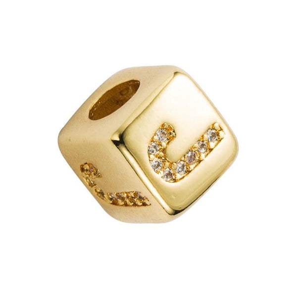 Gold Colour Letter Initial Copper Zircon CZ Bead Charm Bracelet Necklace J