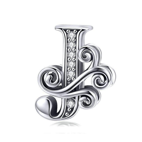Initial Letter Gothic Victorian Sterling Silver Zircon CZ Bead Charm Bracelet J