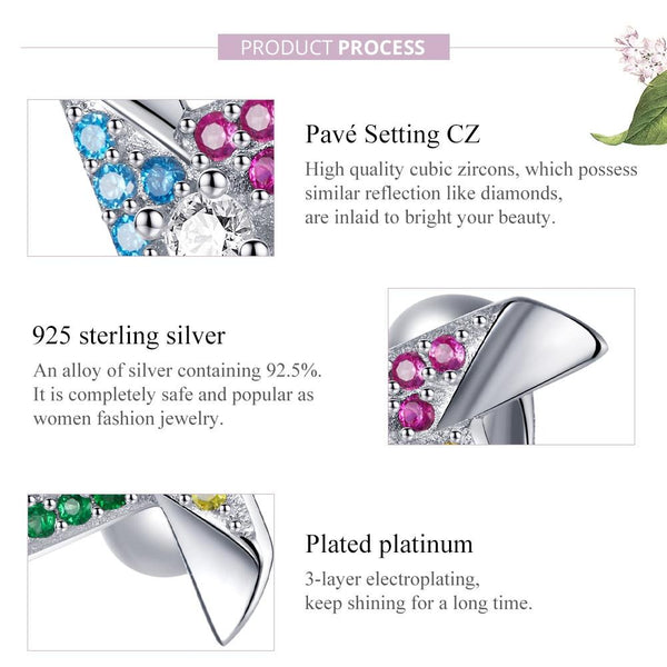 Windmill Pinwheel Platinum Plated Sterling Silver CZ Bead Charm Bracelet Necklace