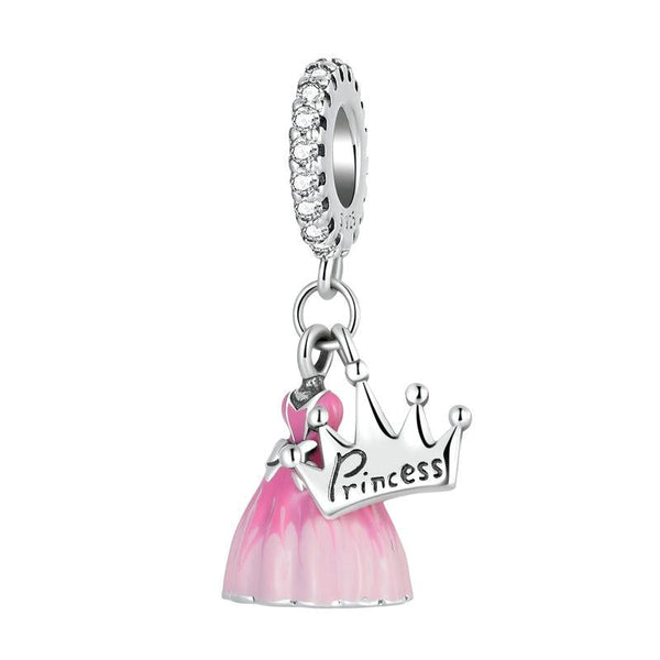 Princess Enamel Sterling Silver Bead Charm Bracelet Necklace Pendant