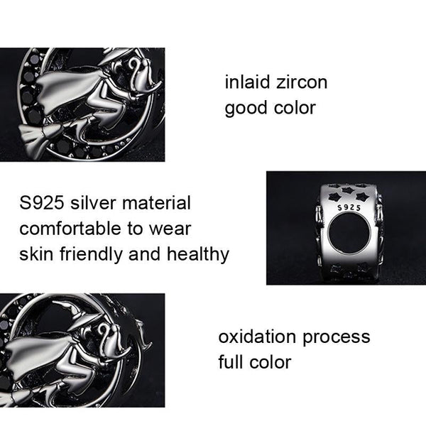 Witch Broomstick Moon Sterling Silver Zircon CZ Bead Charm Bracelet Necklace