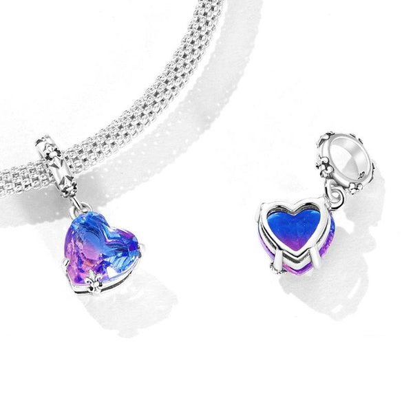 Rainbow Heart Glass Sterling Silver Bead Charm Bracelet Necklace Pendant