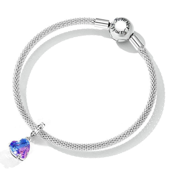 Rainbow Heart Glass Sterling Silver Bead Charm Bracelet Necklace Pendant