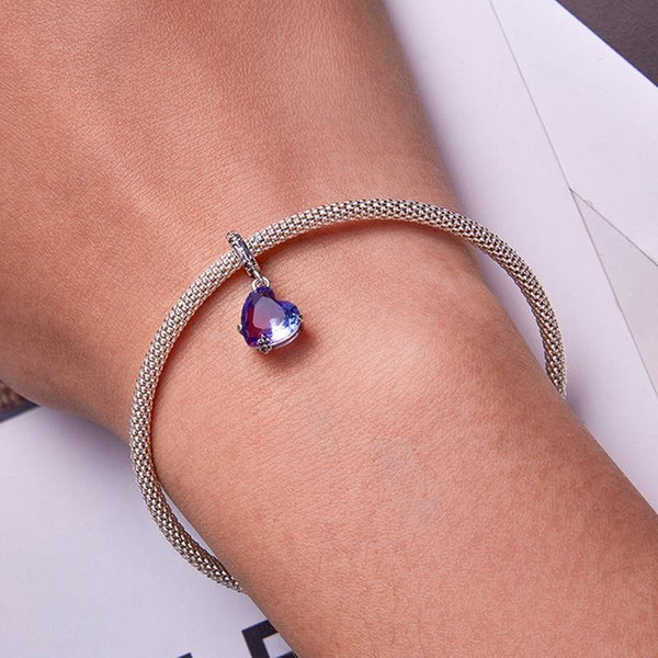 Rainbow Heart Glass Sterling Silver Bead Charm Bracelet Necklace Pendant