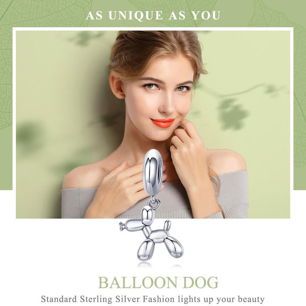 Balloon Dog Sterling Silver Pendant With Chain Bead Charm Bracelet Necklace