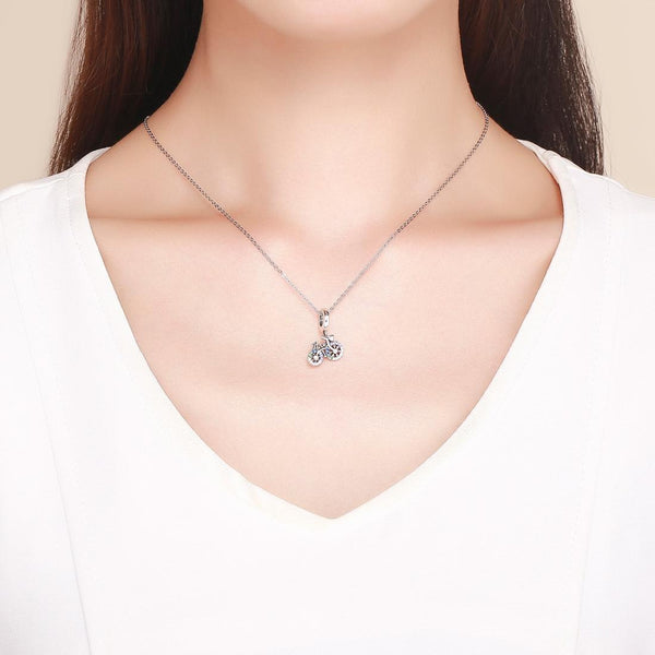 Bike Bicycle Sterling Silver Zircon CZ Pendant Chain Bead Charm Bracelet Necklace