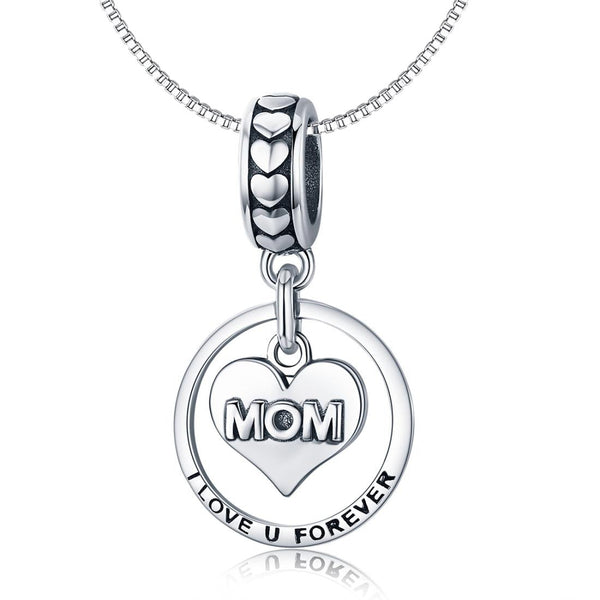 Mom I Love You Forever Sterling Silver Pendant Chain Necklace