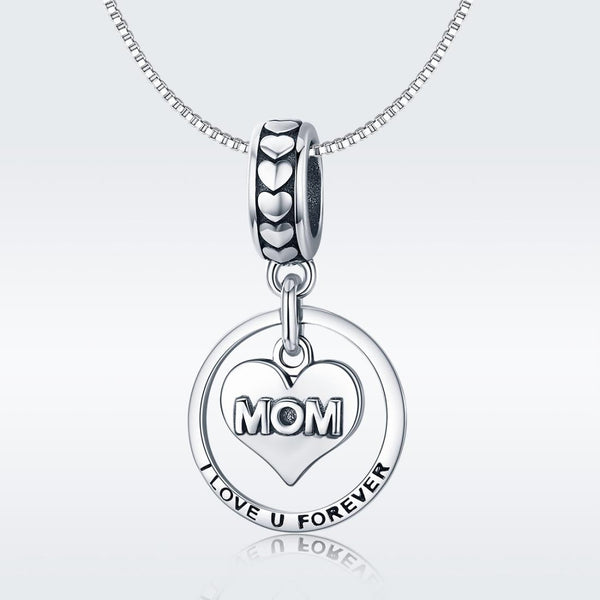 Mom I Love You Forever Sterling Silver Pendant Chain Necklace