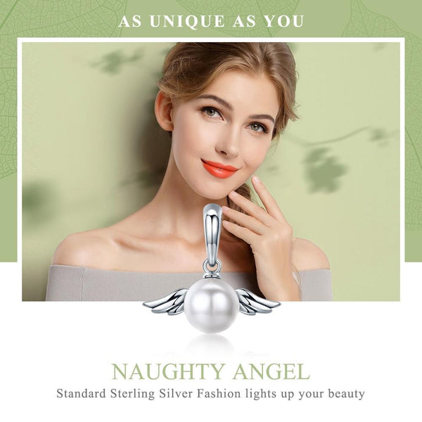 Angel Wing Faux Pearl Sterling Silver Pendant Chain Necklace