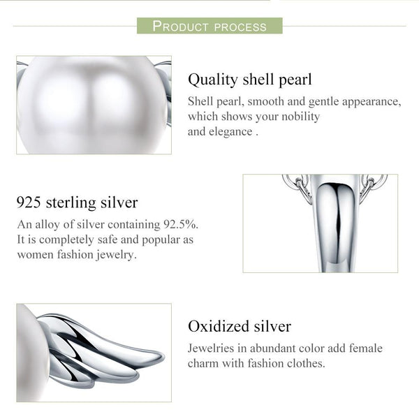 Angel Wing Faux Pearl Sterling Silver Pendant Chain Necklace