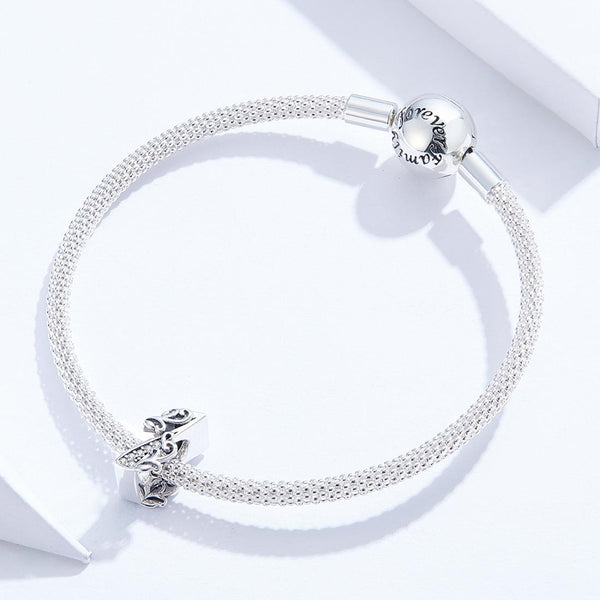 1 Number Numeral Sterling Silver Crystal Zircon CZ Bead Charm Bracelet Necklace