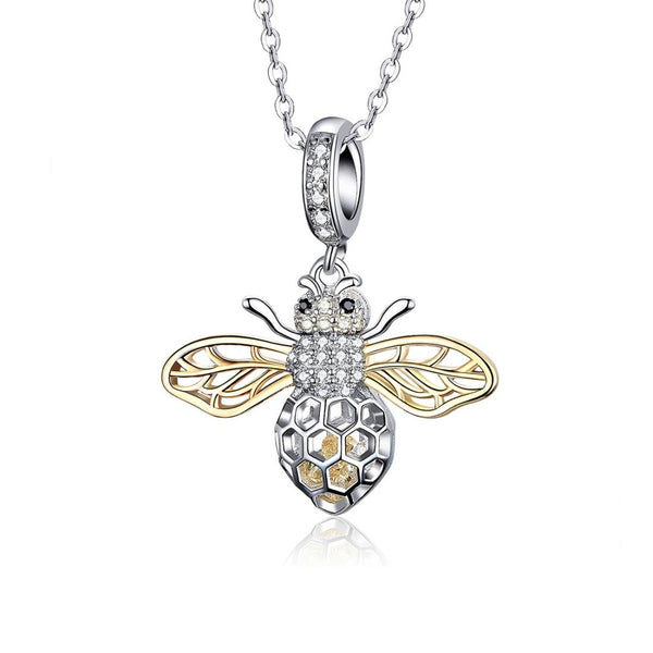 Bee Platinum Gold Plated Sterling Silver Zircon CZ Pendant Necklace Chain