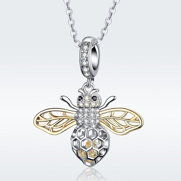 Bee Platinum Gold Plated Sterling Silver Zircon CZ Pendant Necklace Chain