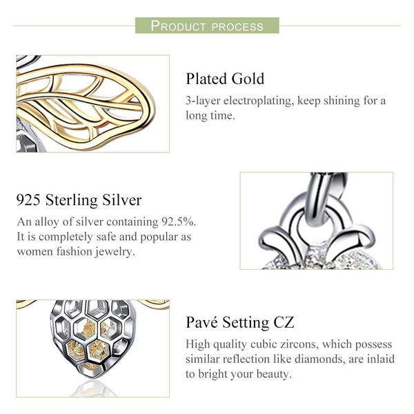 Bee Platinum Gold Plated Sterling Silver Zircon CZ Pendant Necklace Chain