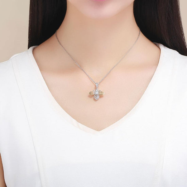 Bee Platinum Gold Plated Sterling Silver Zircon CZ Pendant Necklace Chain