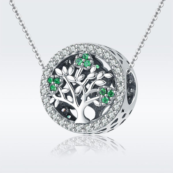 Tree Of Life Sterling Silver Zircon CZ Pendant Chain Necklace