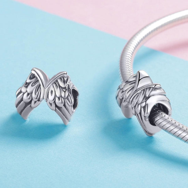 Angel Wings Sterling Silver Pendant Bead Charm Bracelet Necklace Chain