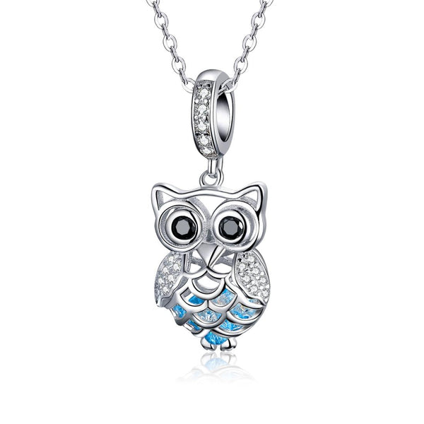 Owl Sterling Silver Zircon CZ Pendant With Chain Bead Charm Bracelet Necklace