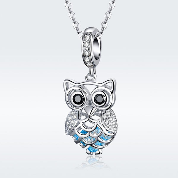 Owl Sterling Silver Zircon CZ Pendant With Chain Bead Charm Bracelet Necklace