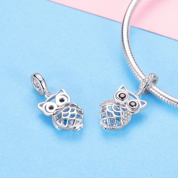 Owl Sterling Silver Zircon CZ Pendant With Chain Bead Charm Bracelet Necklace