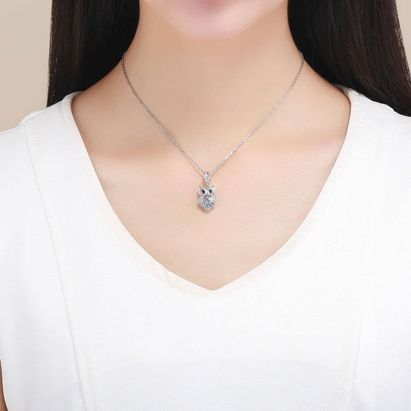 Owl Sterling Silver Zircon CZ Pendant With Chain Bead Charm Bracelet Necklace