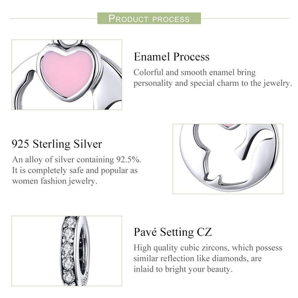 Love Heart Cats Enamel Sterling Silver Zircon CZ Pendant Chain Necklace
