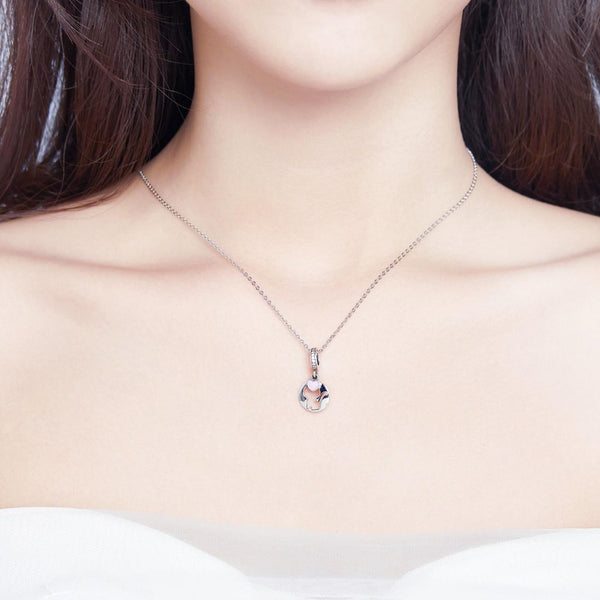 Love Heart Cats Enamel Sterling Silver Zircon CZ Pendant Chain Necklace