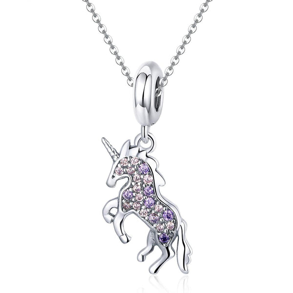 Unicorn Sterling Silver Crystal Zircon CZ Pendant Chain Necklace