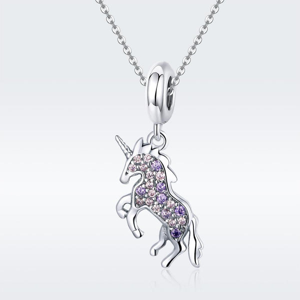 Unicorn Sterling Silver Crystal Zircon CZ Pendant Chain Necklace