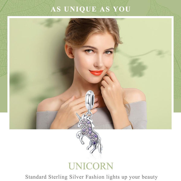 Unicorn Sterling Silver Crystal Zircon CZ Pendant Chain Necklace