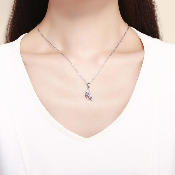 Unicorn Sterling Silver Crystal Zircon CZ Pendant Chain Necklace
