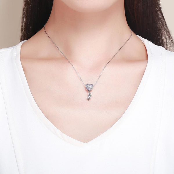 Bear Balloon Heart Sterling Silver Zircon CZ Pendant Chain Bead Charm Bracelet Necklace