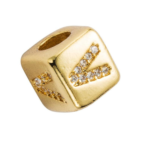 Gold Colour Letter Initial Copper Zircon CZ Bead Charm Bracelet Necklace V
