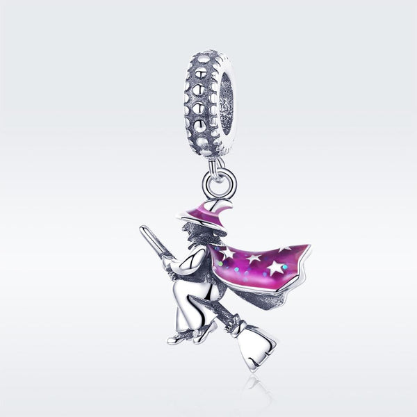 Witch Broomstick Enamel Sterling Silver Bead Charm Bracelet Necklace