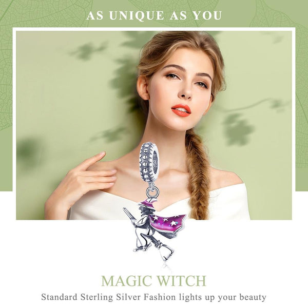 Witch Broomstick Enamel Sterling Silver Bead Charm Bracelet Necklace