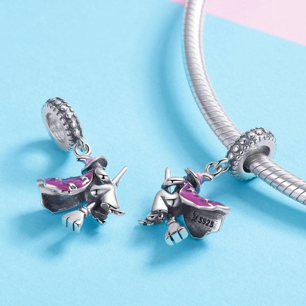 Witch Broomstick Enamel Sterling Silver Bead Charm Bracelet Necklace