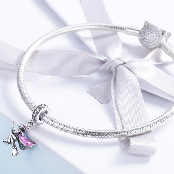 Witch Broomstick Enamel Sterling Silver Bead Charm Bracelet Necklace