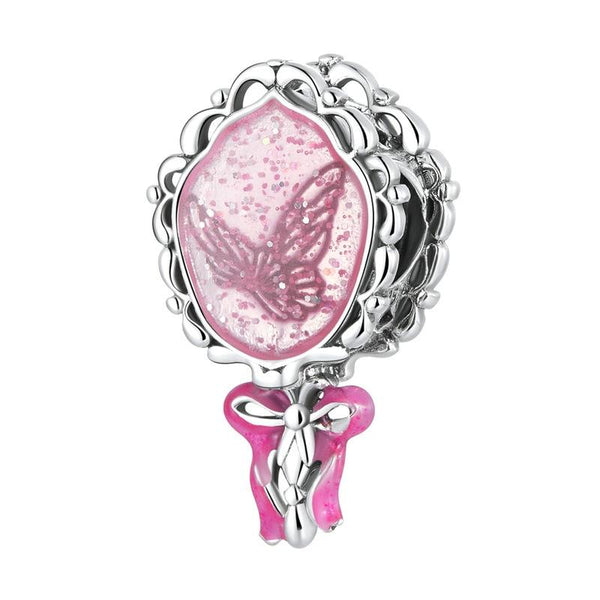 Pink Butterfly Enamel Sterling Silver Bead Charm Bracelet Necklace Pendant