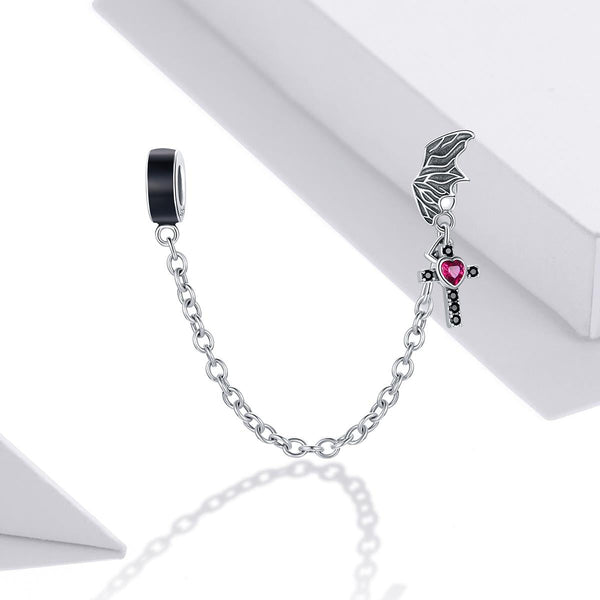 Wing Cross Heart Enamel Sterling Silver Zircon CZ Safety Chain Bracelet