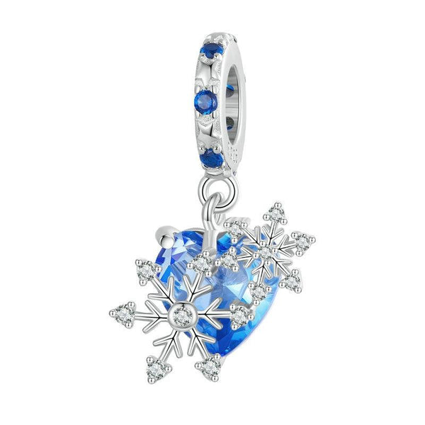 Winter Snowflake Heart Sterling Silver Zircon CZ Bead Charm Bracelet Necklace