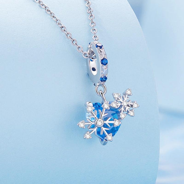 Winter Snowflake Heart Sterling Silver Zircon CZ Bead Charm Bracelet Necklace
